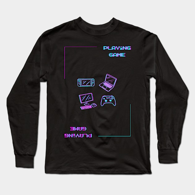 Pixel Art Gamer Themed Long Sleeve T-Shirt by Pink Syrup Workshop